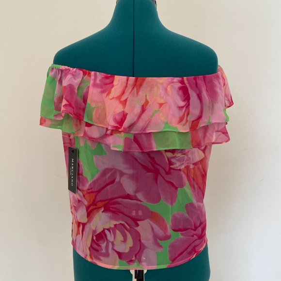 Marciano Guess Ruffled Off the Shoulder Floral Sheer Top - Picture 10 of 12